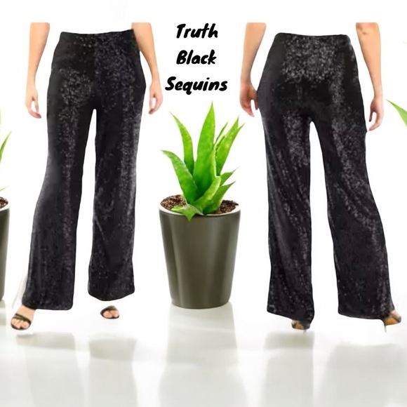 TRUTH NWT WOMENS WIDE LEG BLACK SEQUIN SPARKLING TROUSERS PANTS SIZE 8 PARTY - Picture 1 of 9